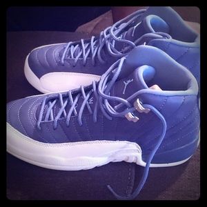 Blue and white Jordan 12s Retro